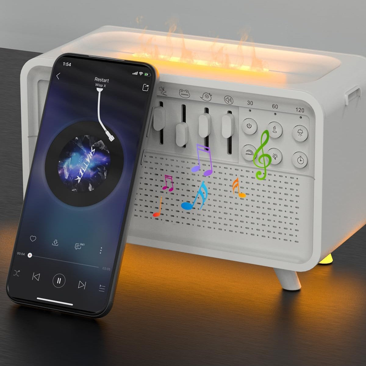 FlameBeats™ – 3-in-1 Humidifier with Bluetooth, Night Light & Nature Sounds